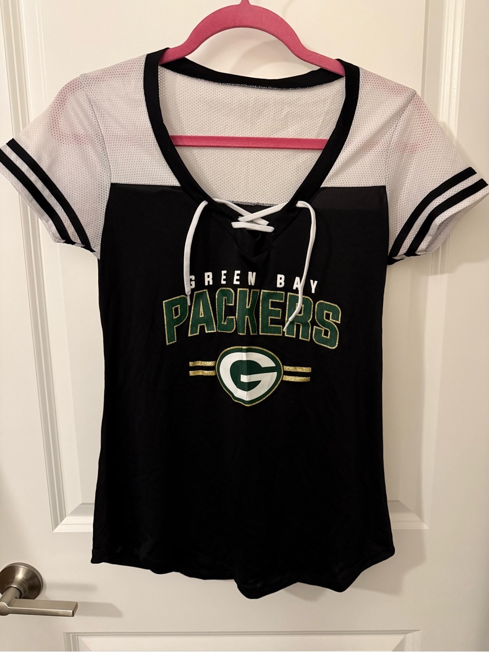 🍁 Green Bay Packers Women's Black Lace-Up Mesh Sleeve Jersey